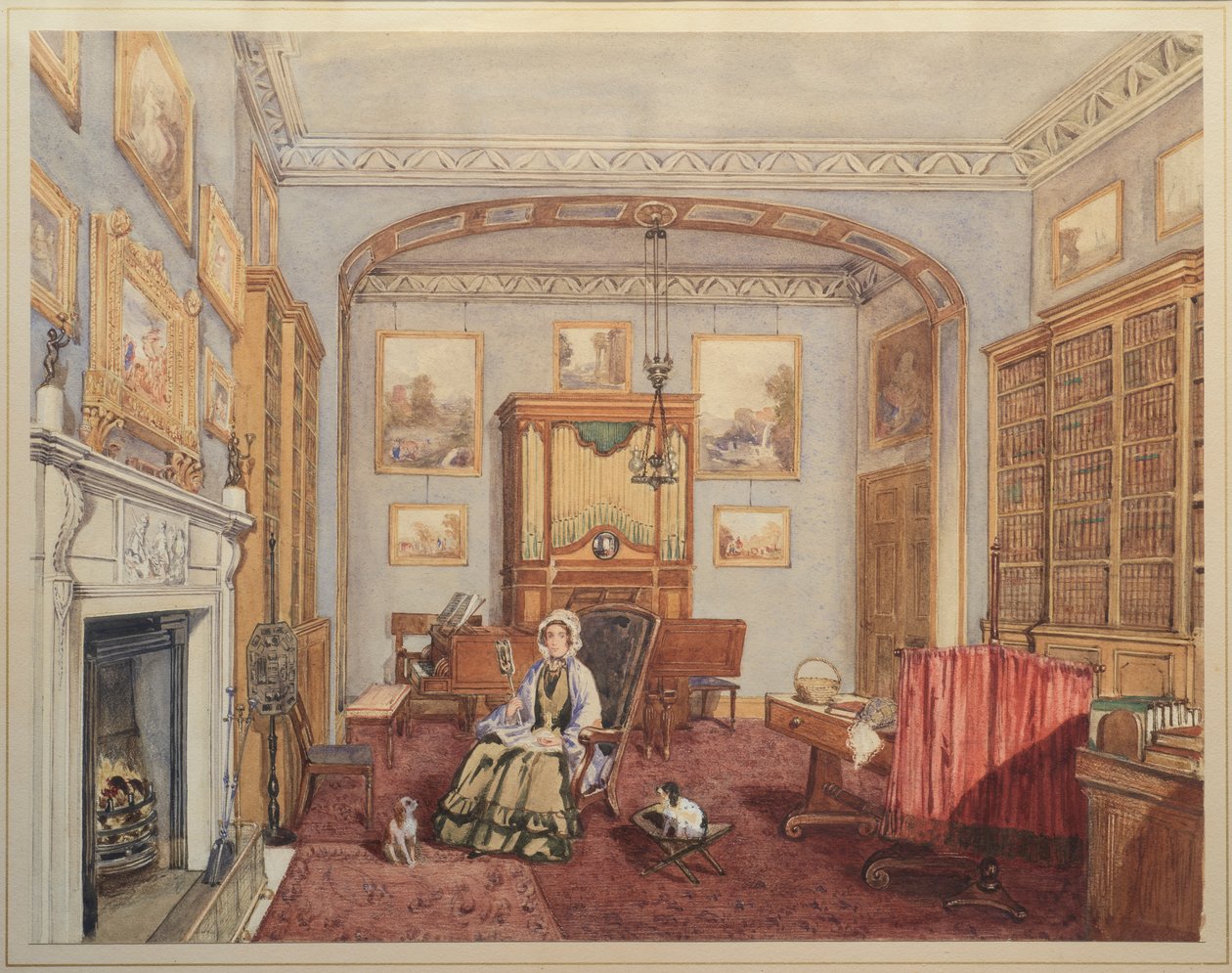 लाइब्रेरी - टिटियन के बाद नॉर्थविक बेच्स और एराडने के साथ संगीत कक्ष, c.1830 द्वारा अंग्रेजी स्कूल