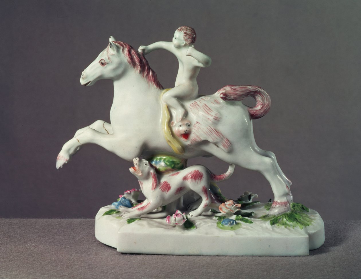 एक घोड़े की सवारी कामदेव के लॉन्गटन हॉल का आंकड़ा, c.1755 (चीनी मिट्टी के बरतन) द्वारा अंग्रेजी स्कूल