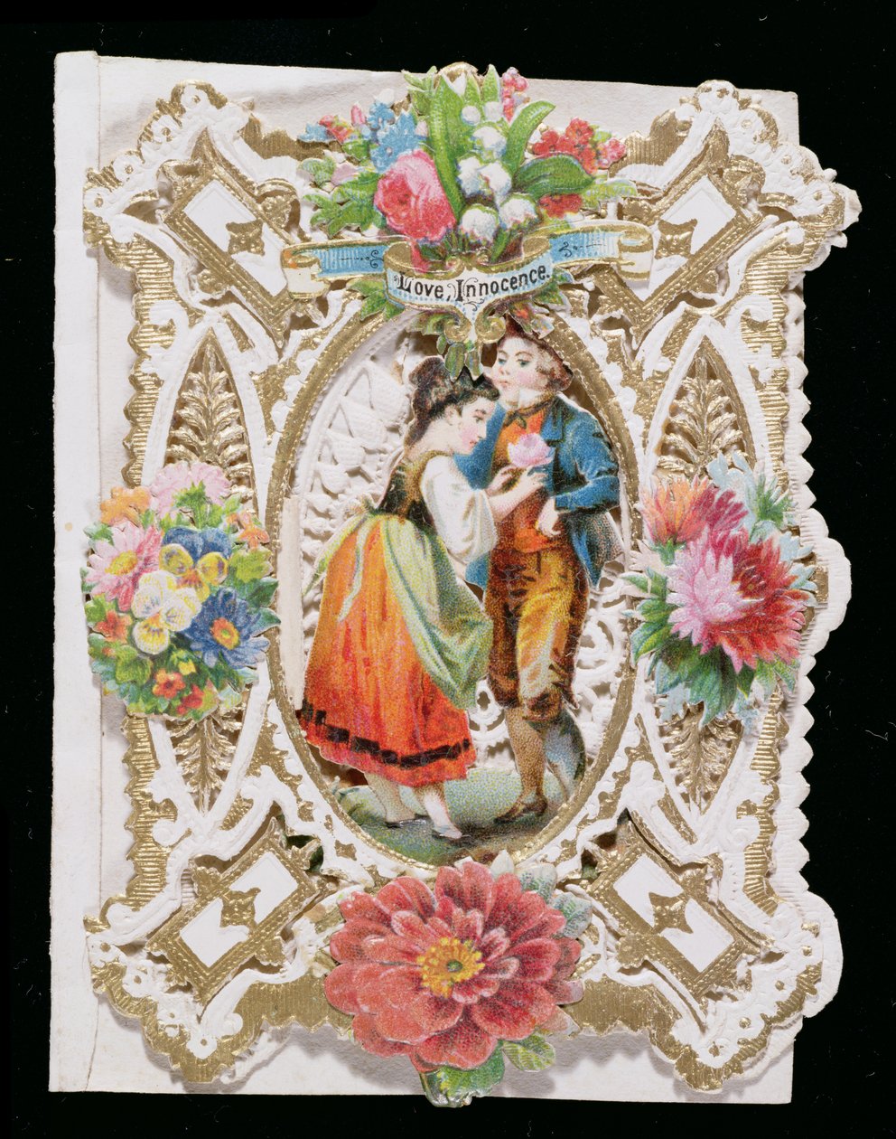 प्यार, मासूमियत, वेलेंटाइन कार्ड, c.1870 (कागज पर रंग लिथो) द्वारा अंग्रेजी स्कूल