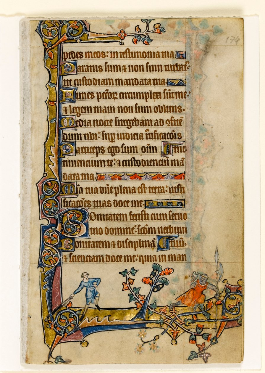 एमएस 1-2005, फोल। 174r: डेविड और गोलियथ, मैकडिल्सफील्ड Psalter, सीरम का उपयोग, पूर्वी एंग्लिया, सी .1330 से सीमांत सजावट द्वारा अंग्रेजी स्कूल
