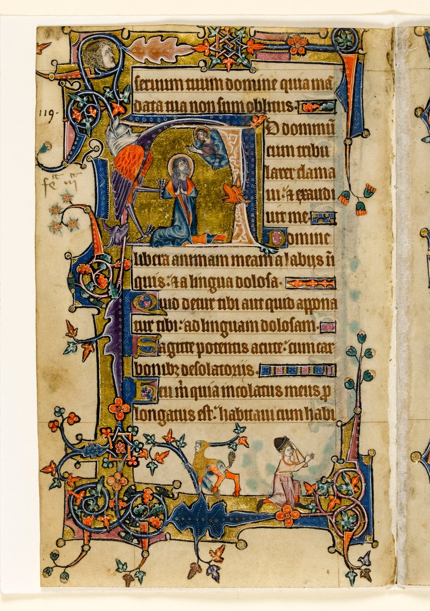 एमएस 1-2005, फोल। 182v: डेविड प्रेयरिंग, मैकडिल्सफील्ड Psalter, सरम का उपयोग, पूर्वी एंग्लिया, सी .1330 से प्रारंभिक इतिहास द्वारा अंग्रेजी स्कूल