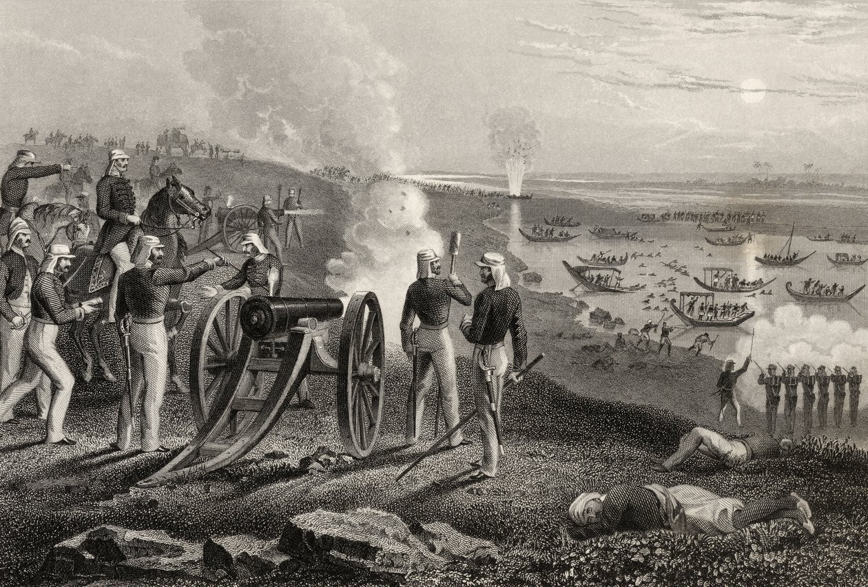 1857 में प्रकाशित &39;द हिस्ट्री ऑफ द इंडियन म्यूटिनी&39; से 1857 में मेजर आयर ने इलाहाबाद से आउड विद्रोहियों को भगाया द्वारा अंग्रेजी स्कूल