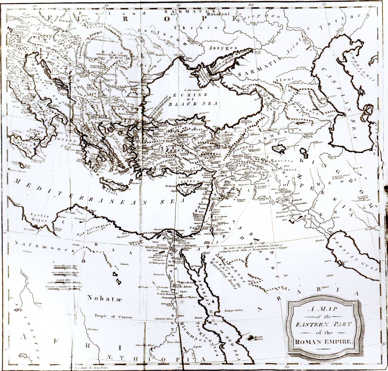 रोमन साम्राज्य के पूर्वी भाग का मानचित्र, एडवर्ड गिब्बन द्वारा 1808 में &39;द हिस्ट्री ऑफ द डिकॉल एंड फॉल ऑफ रोमन एम्पायर&39; खंड 6 द्वारा अंग्रेजी स्कूल
