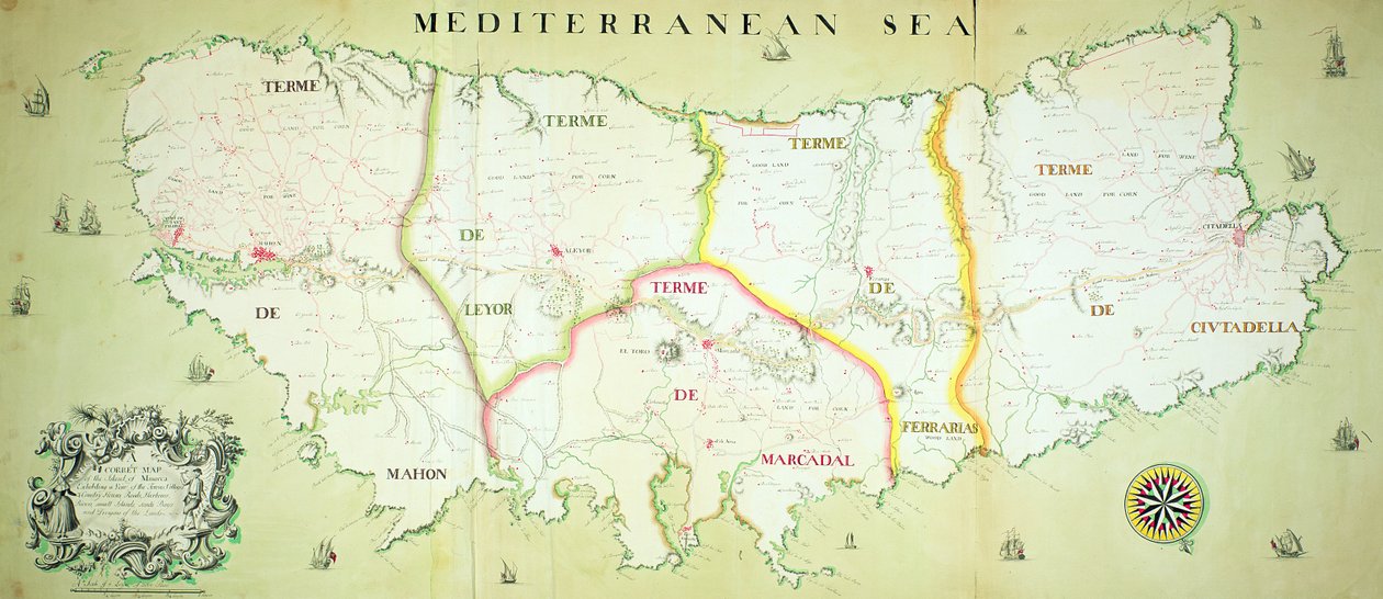 मिनोर्का द्वीप का नक्शा, c.1740 द्वारा अंग्रेजी स्कूल