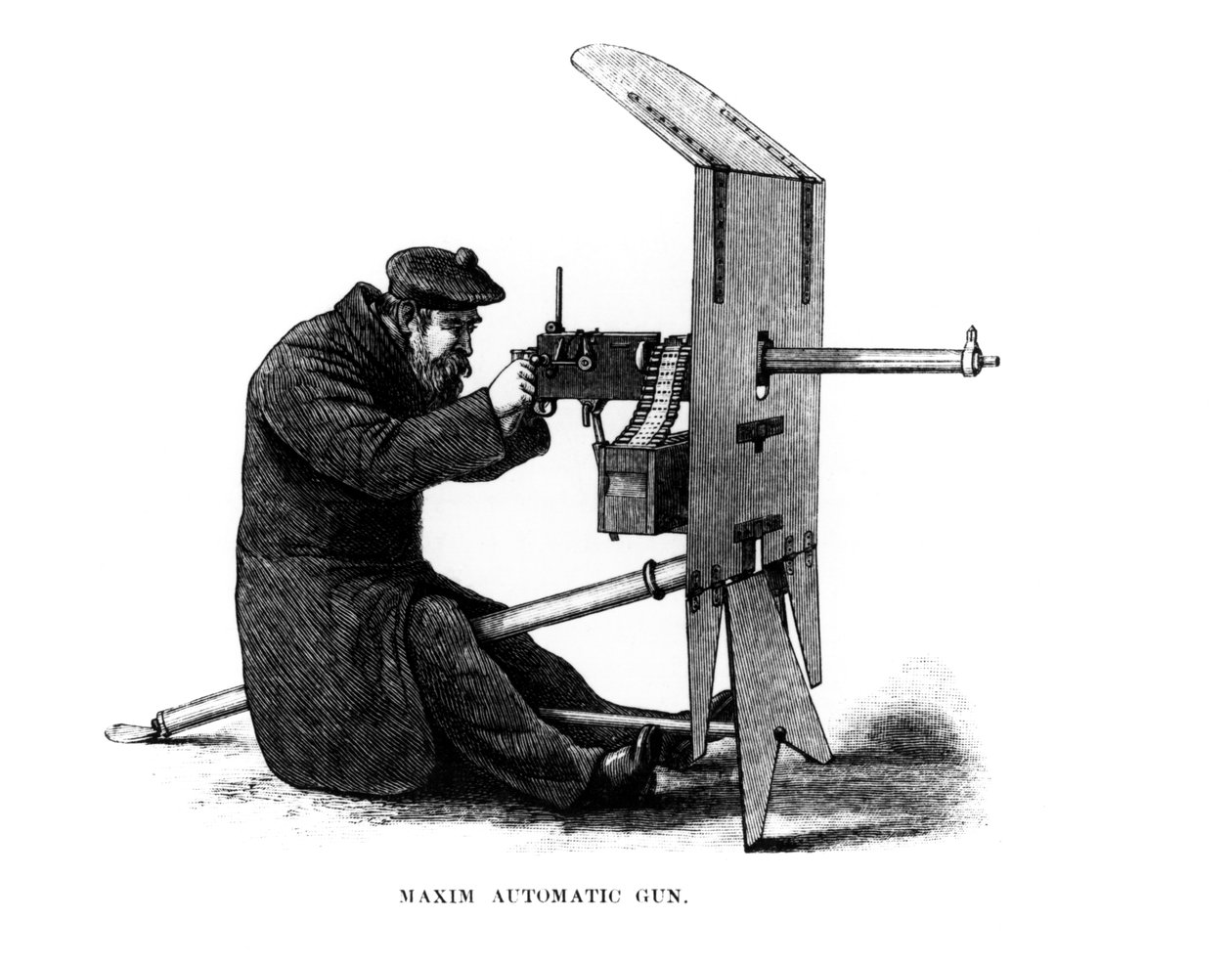 मैक्सिम आटोमेटिक गन, हीराम स्टीवंस मैक्सिम (1840-1916) द्वारा 1882 में एक पुन: संचालित मशीन गन द्वारा अंग्रेजी स्कूल