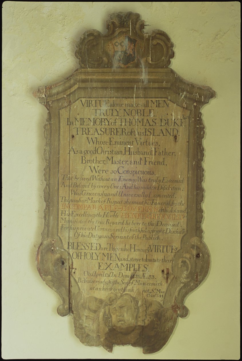 थॉमस ड्यूक को स्मारक, 1750 (चित्रित लकड़ी) द्वारा अंग्रेजी स्कूल