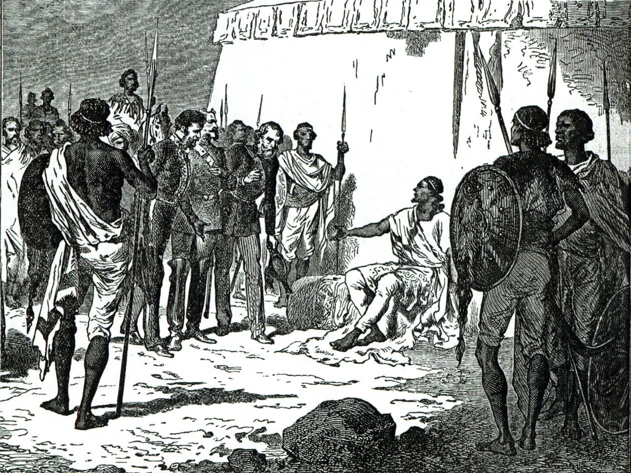 कासल के इलस्ट्रेटेड हिस्ट्री ऑफ इंग्लैंड, 1868 से किंग थिओडोर के साथ श्रीराम का साक्षात्कार द्वारा अंग्रेजी स्कूल