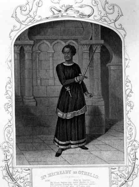 विलियम शेक्सपियर (1564-1616) के नाटक में मिस्टर मैकरेडी ओथेलो, एक्ट II सीन 3, (उत्कीर्णन) द्वारा अंग्रेजी स्कूल