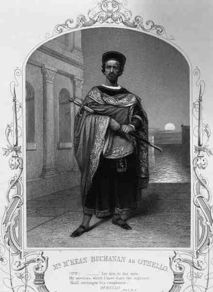 विलियम शेक्सपियर (1564-1616) के नाटक में ओथेलो, एक्ट I सीन 2 के रूप में मिस्टर मैककेन बुकानन (उत्कीर्णन) द्वारा अंग्रेजी स्कूल