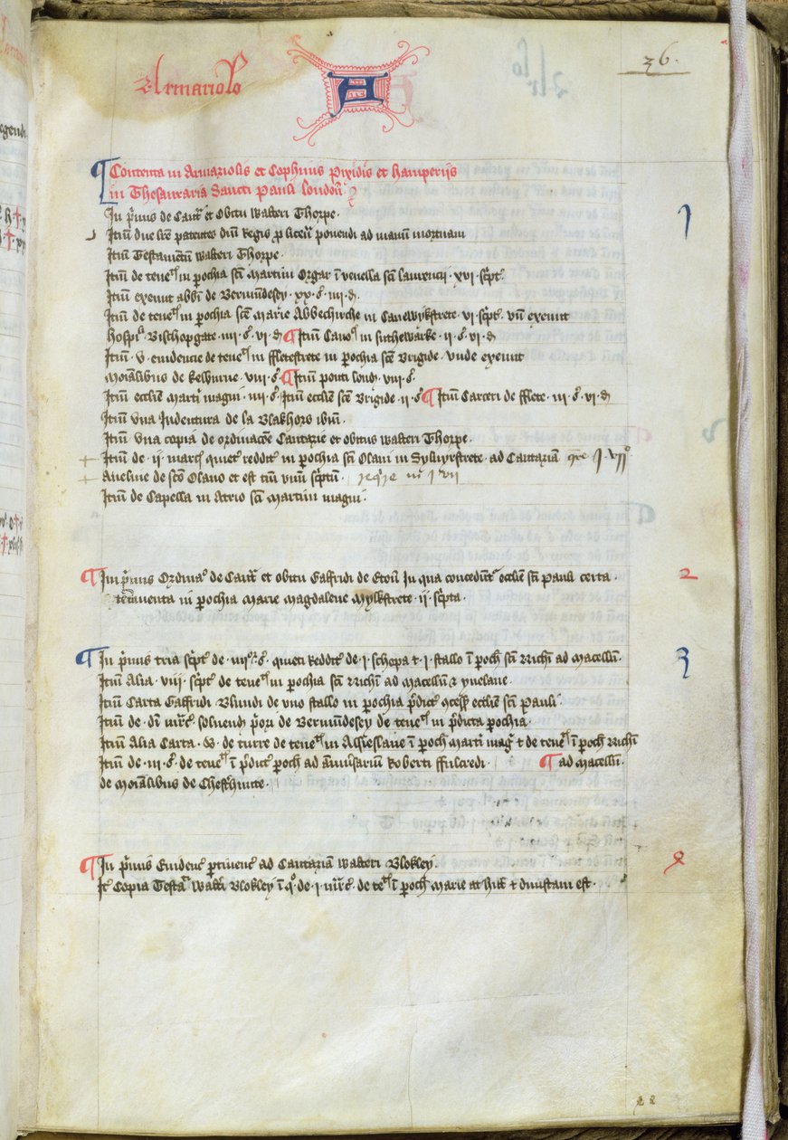 Ms.25511 fol.36r डीन लियक्स सूची, सेंट पॉल कैथेड्रल, 1440 द्वारा अंग्रेजी स्कूल