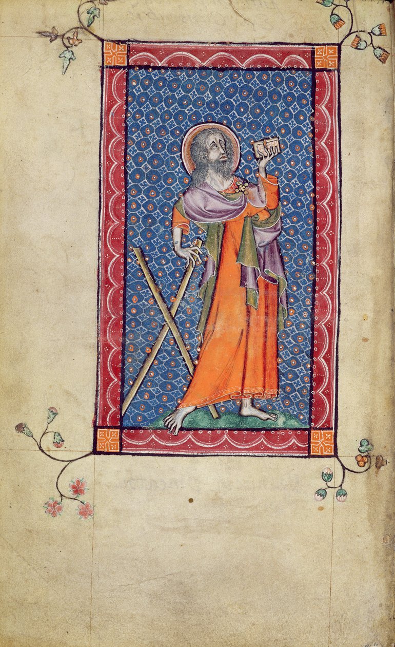 सुश्री 1-2005, f.1v: सेंट एंड्रयू, मैकड्रिल्सफील्ड सॉल्टर से लघु, सरुम का उपयोग, पूर्वी एंग्लिया, सी .1330 द्वारा अंग्रेजी स्कूल