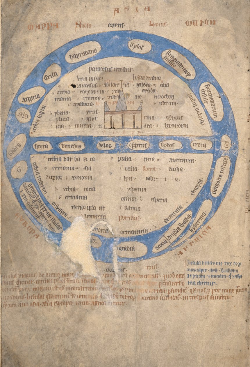 सुश्री 254, f.1v: मैप मुंडी, बेस्टियरी से, c.1200-30 द्वारा अंग्रेजी स्कूल
