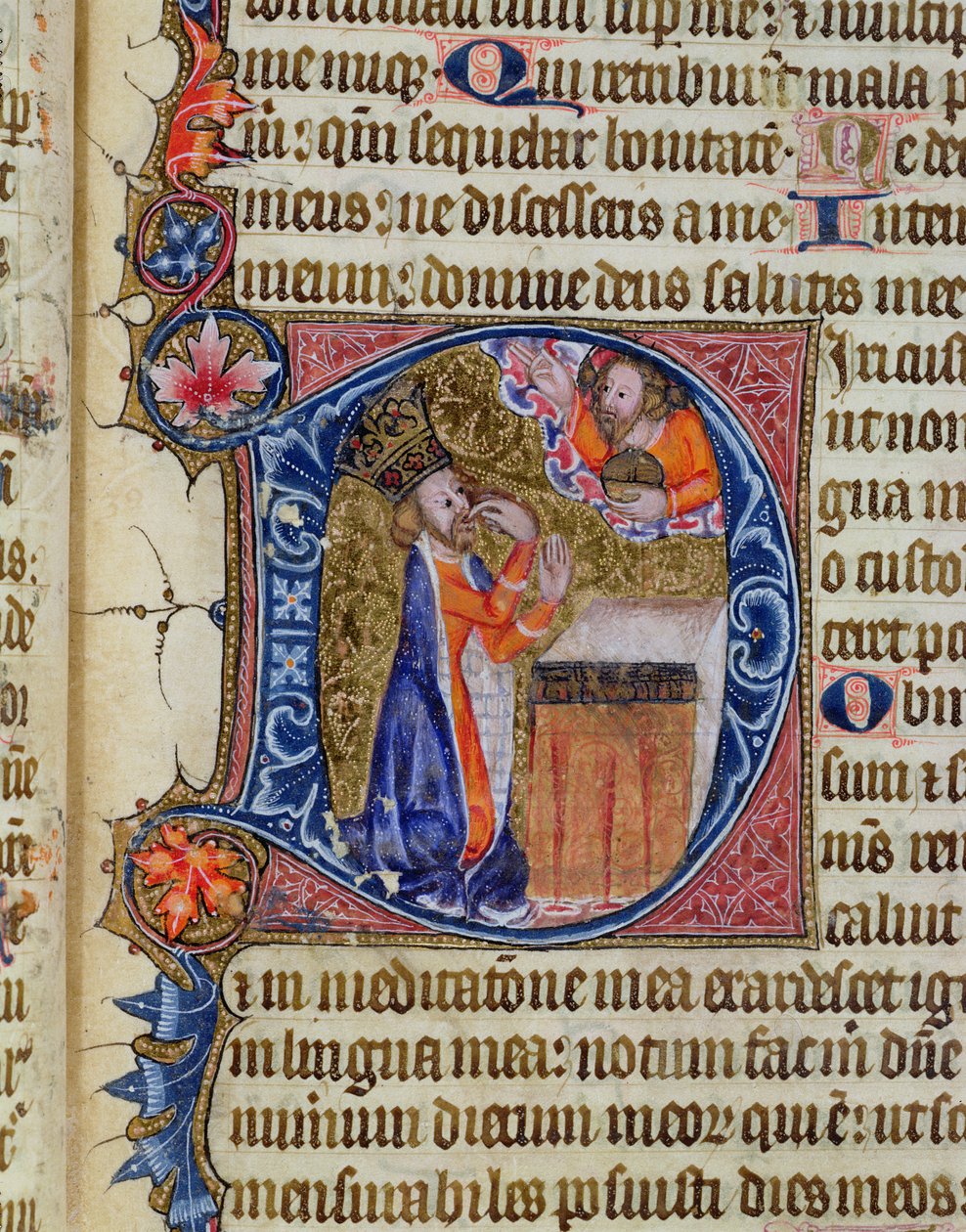 सुश्री 26 f.22r। भजन 38, डेविड ने अपने मुंह से इशारा करते हुए, रमसी एबे Psalter, c.1380 द्वारा अंग्रेजी स्कूल