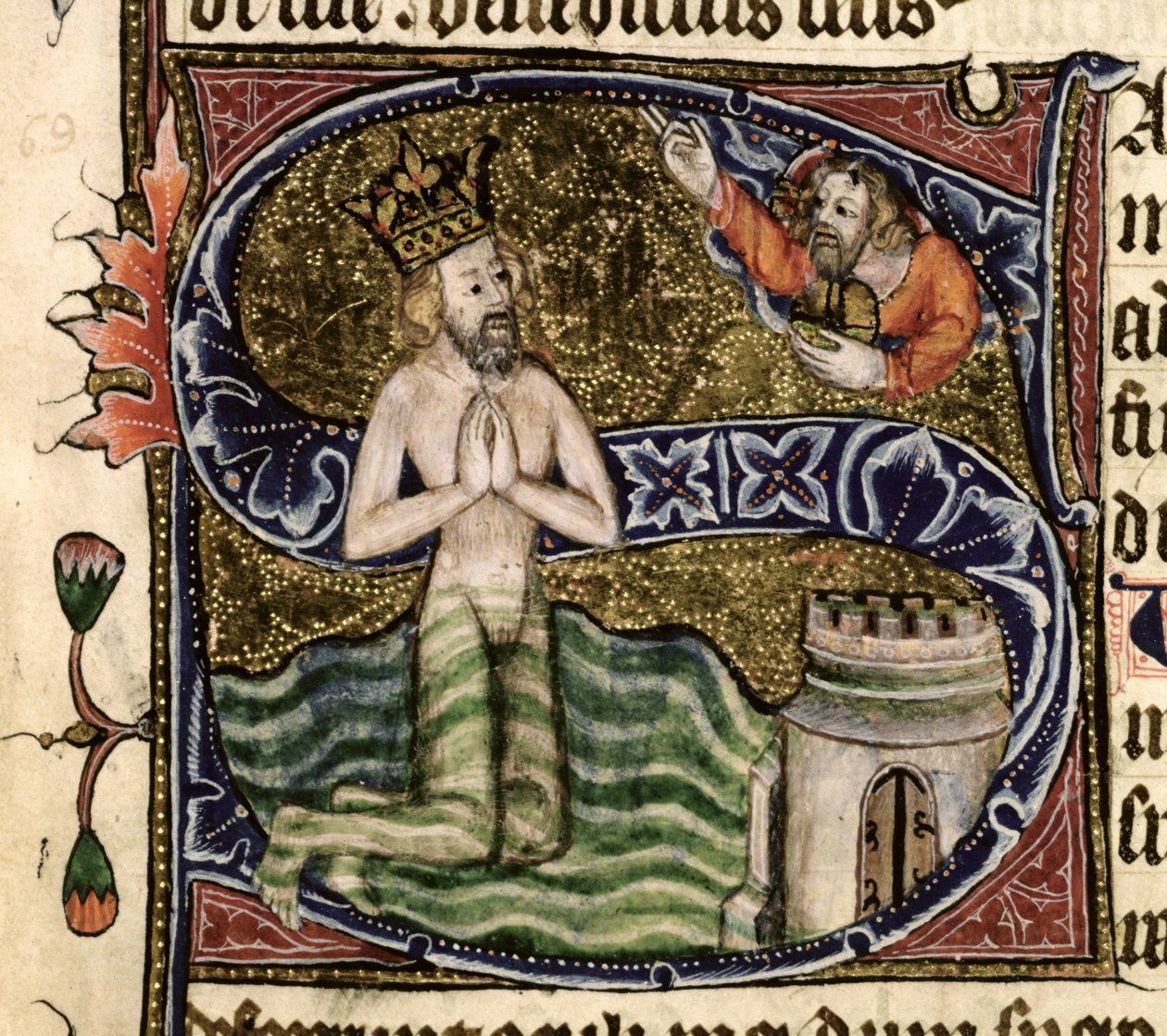 सुश्री 26 f.34r। भजन 68, डेविड डूबते हुए, रैमसे एबे Psalter से, c.1380 द्वारा अंग्रेजी स्कूल