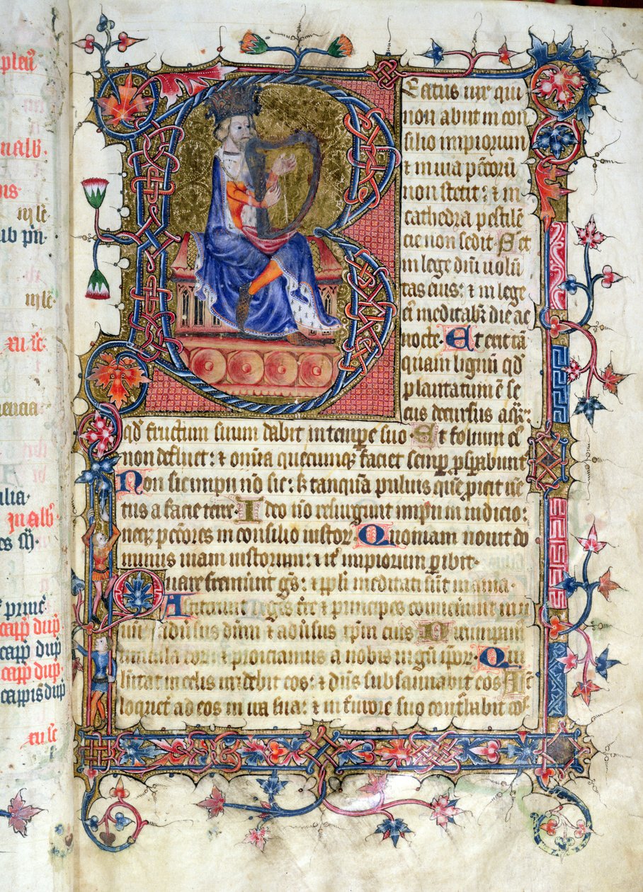 सुश्री २६ फोल्। भजन 1, डेविड ने रमेसि एब्बल Psalter, c.1380 से हार्पिंग की द्वारा अंग्रेजी स्कूल