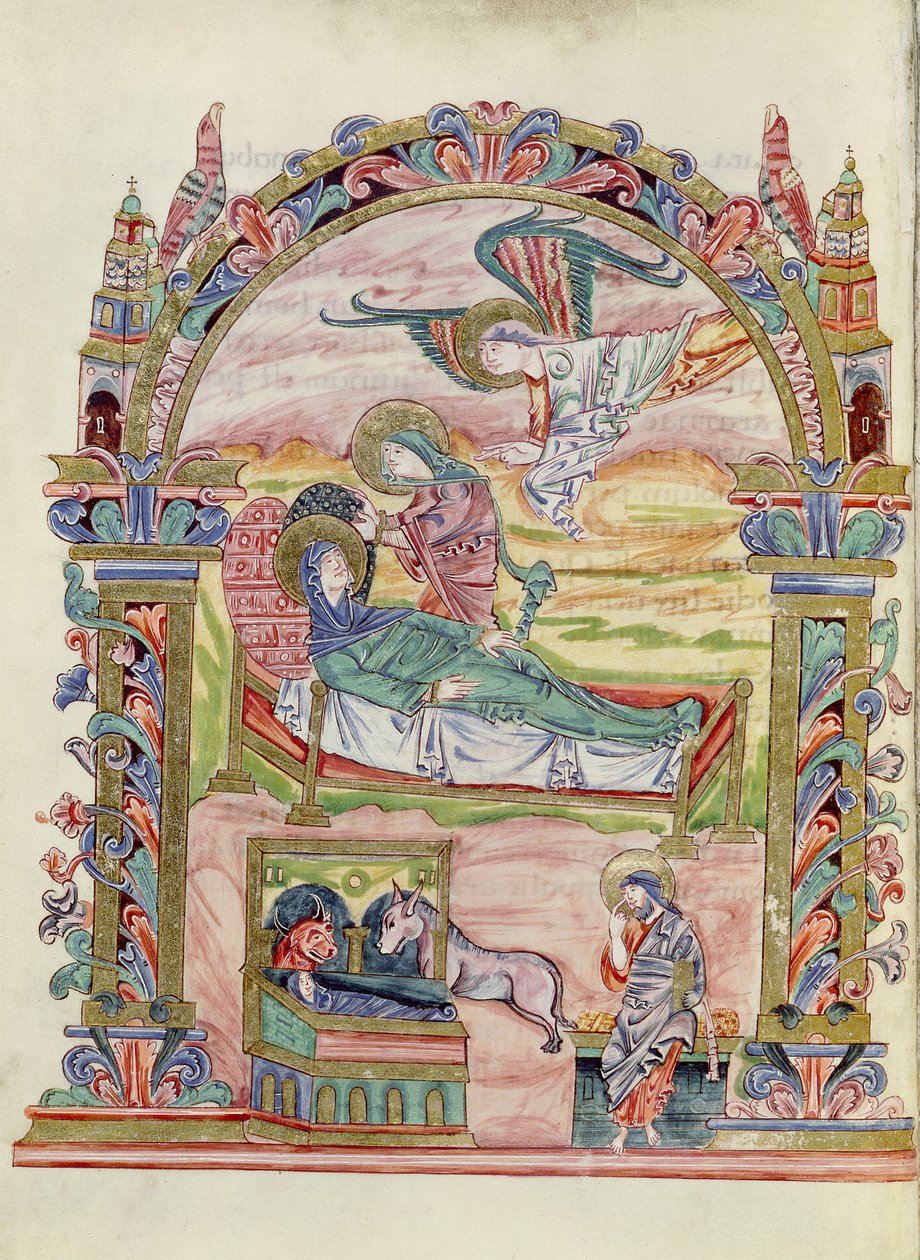 सुश्री 274 (Y-6) fol.32v Nativity, रॉबर्ट ऑफ मिस ऑफ जुमिएज से, c.1016 द्वारा अंग्रेजी स्कूल