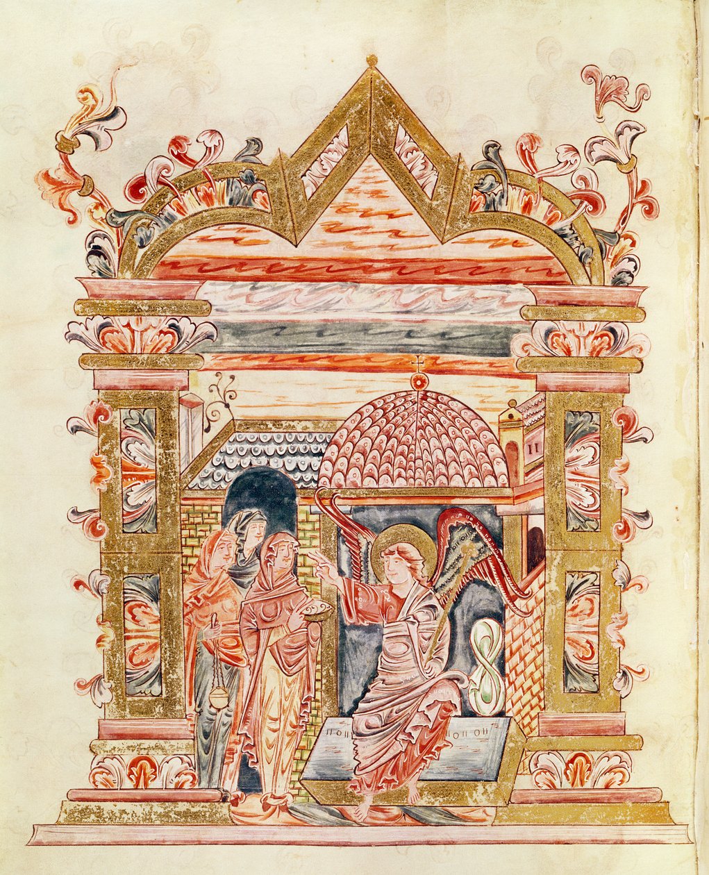सुश्री 274 (Y-6) fol.72v जम्बेज के रॉबर्ट के मिसल से कब्र पर पवित्र महिला, c.1016 द्वारा अंग्रेजी स्कूल