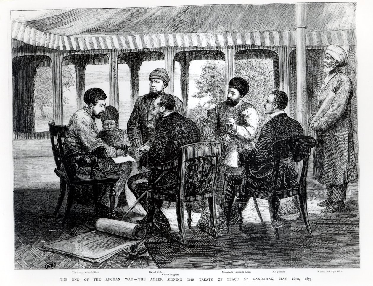 मुहम्मद याक़ब खान (1849-1923) 26 मई, 1879 को गुंडामक में शांति संधि पर हस्ताक्षर द्वारा अंग्रेजी स्कूल