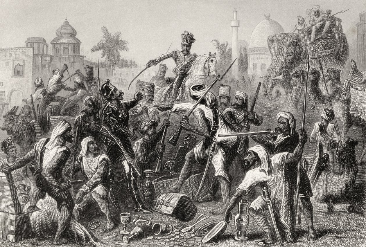 1858 में प्रकाशित &39;द हिस्ट्री ऑफ द इंडियन म्यूटिनी&39; से म्यूटिन सिपाही बिगड़ते हैं द्वारा अंग्रेजी स्कूल