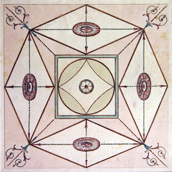 नियो-क्लासिकल सीलिंग डिज़ाइन, उगब्रुक पार्क, डेवोन, c.1770 (कागज पर जल रंग) द्वारा अंग्रेजी स्कूल