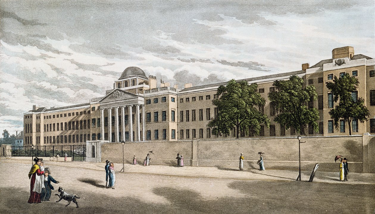 न्यू बेथलेम अस्पताल, सेंट जॉर्ज फील्ड्स, रिले द्वारा उत्कीर्ण, 1817 द्वारा अंग्रेजी स्कूल