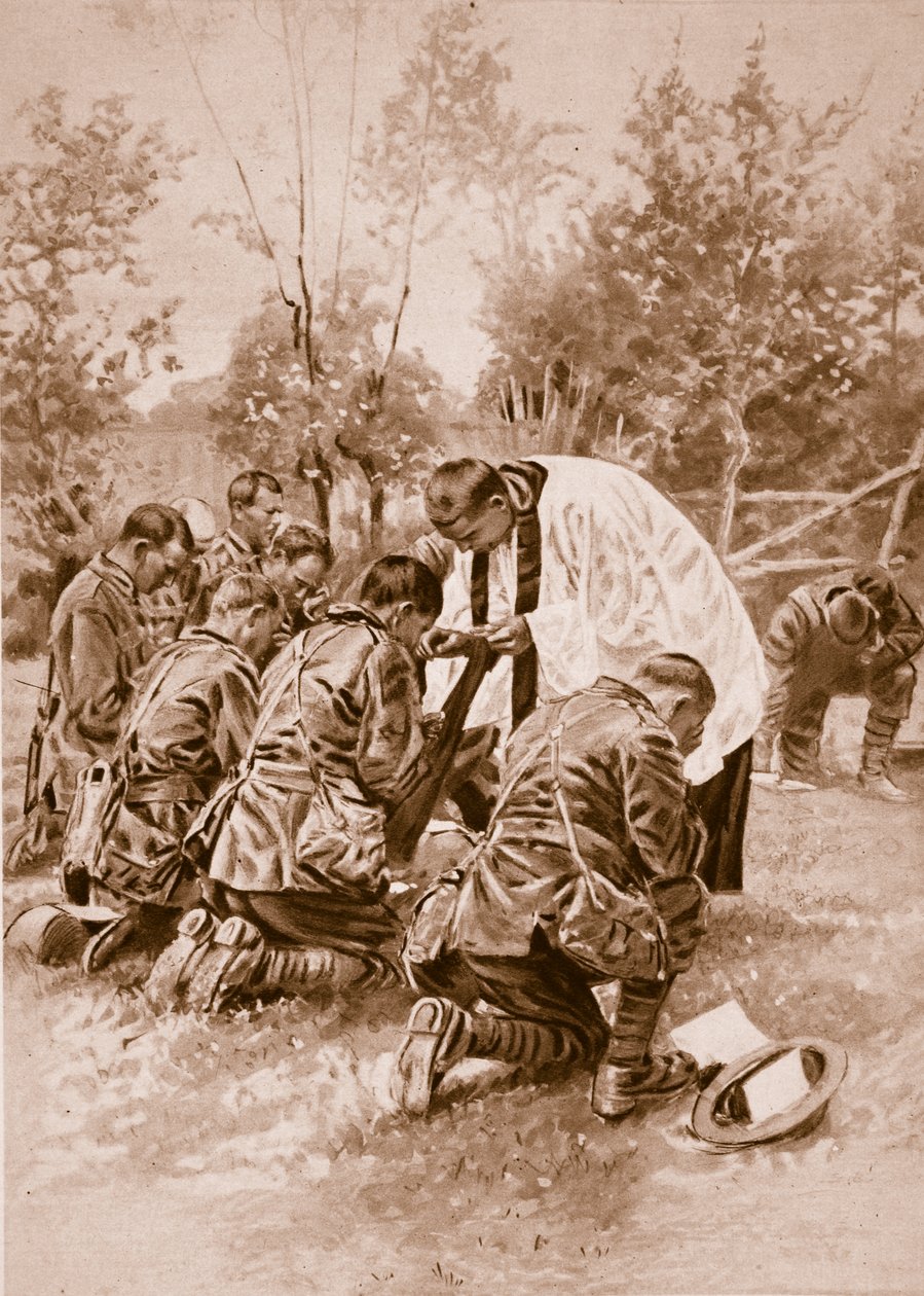 युद्ध से पहले सैनिकों को पवित्र सेना का प्रशासन करते हुए न्यूजीलैंड सेना, 1914-19 द्वारा अंग्रेजी स्कूल
