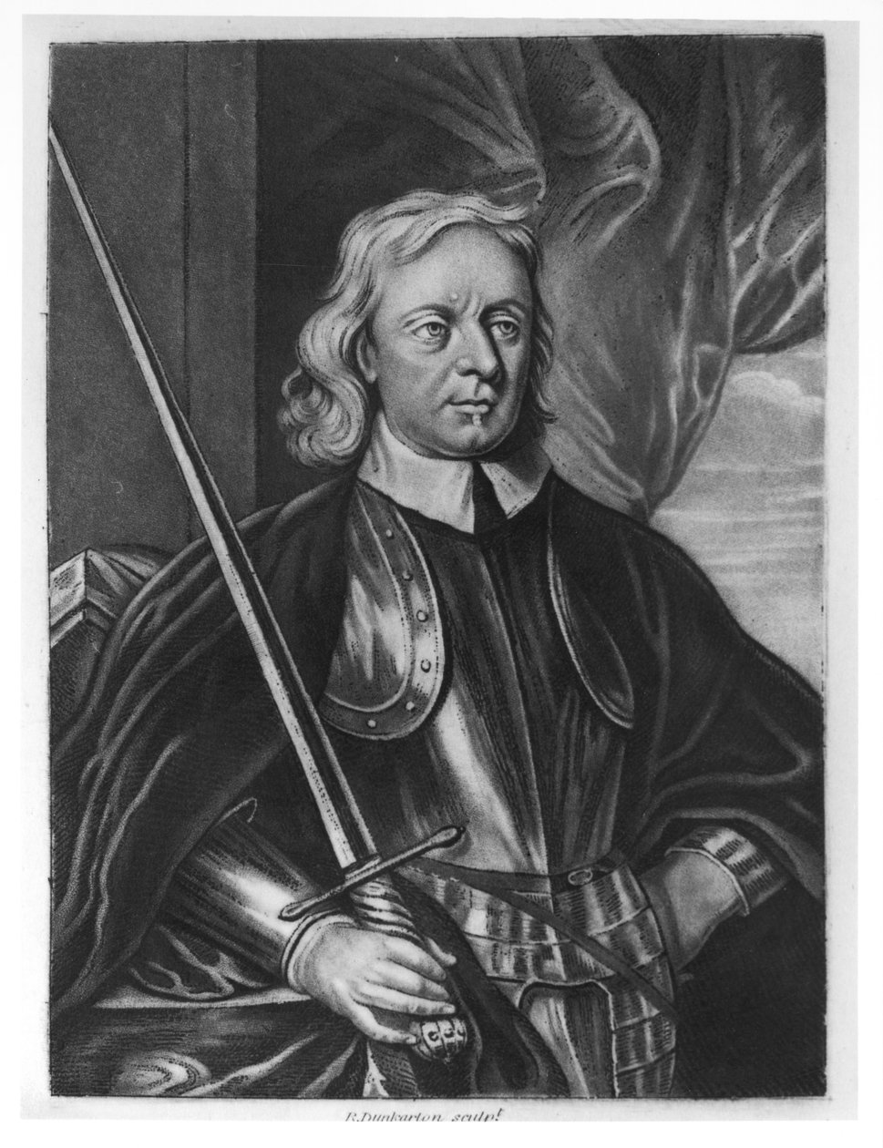 ऑलिवर क्रॉमवेल (1599-1658) ने रिचर्ड डंकार्टन (1744-c.1817) (mezzotint) द्वारा उत्कीर्ण &39;ब्रिटिश इतिहास में वर्णों के चित्र&39; के चित्रण द्वारा अंग्रेजी स्कूल