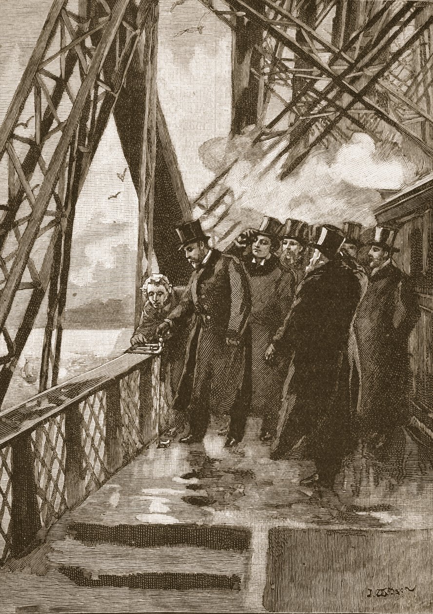 वेल्स के राजकुमार द्वारा फोर्थ ब्रिज का उद्घाटन, 4 मार्च, 1890, इंग्लैंड के कैसल्स इलस्ट्रेटेड हिस्ट्री से चित्रण द्वारा अंग्रेजी स्कूल