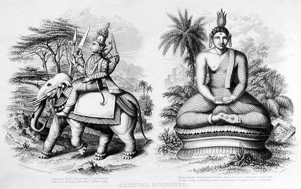ओरिएंटल डिवाइनिटीज, ए. थॉर्न द्वारा उकेरी गई, 'वर्ल्ड रिलिजन' से, ए. फुलर्टन एंड कंपनी द्वारा प्रकाशित (उत्कीर्णन) द्वारा अंग्रेजी स्कूल