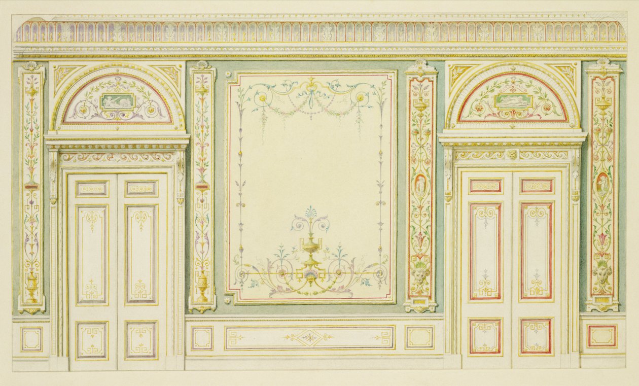 रॉबर्ट एडम की शैली में अलंकृत दरवाजे और दीवार की सजावट (1728-92) द्वारा अंग्रेजी स्कूल