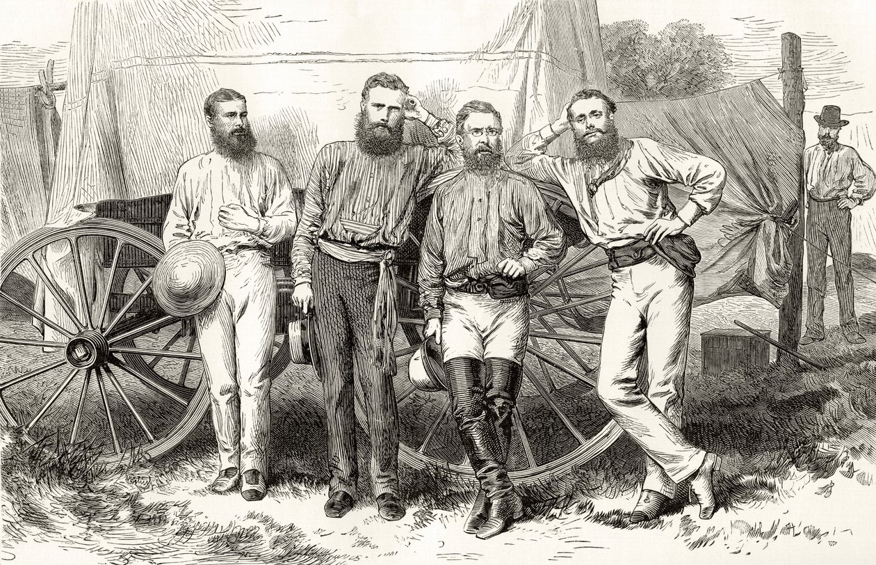 ओवरलैंड टेलीग्राफ पार्टी, c.1872, हावर्ड विलोबी द्वारा &39;ऑस्ट्रेलियन पिक्चर्स&39; से, धार्मिक ट्रैक्ट सोसायटी, लंदन, 1886 द्वारा प्रकाशित द्वारा अंग्रेजी स्कूल