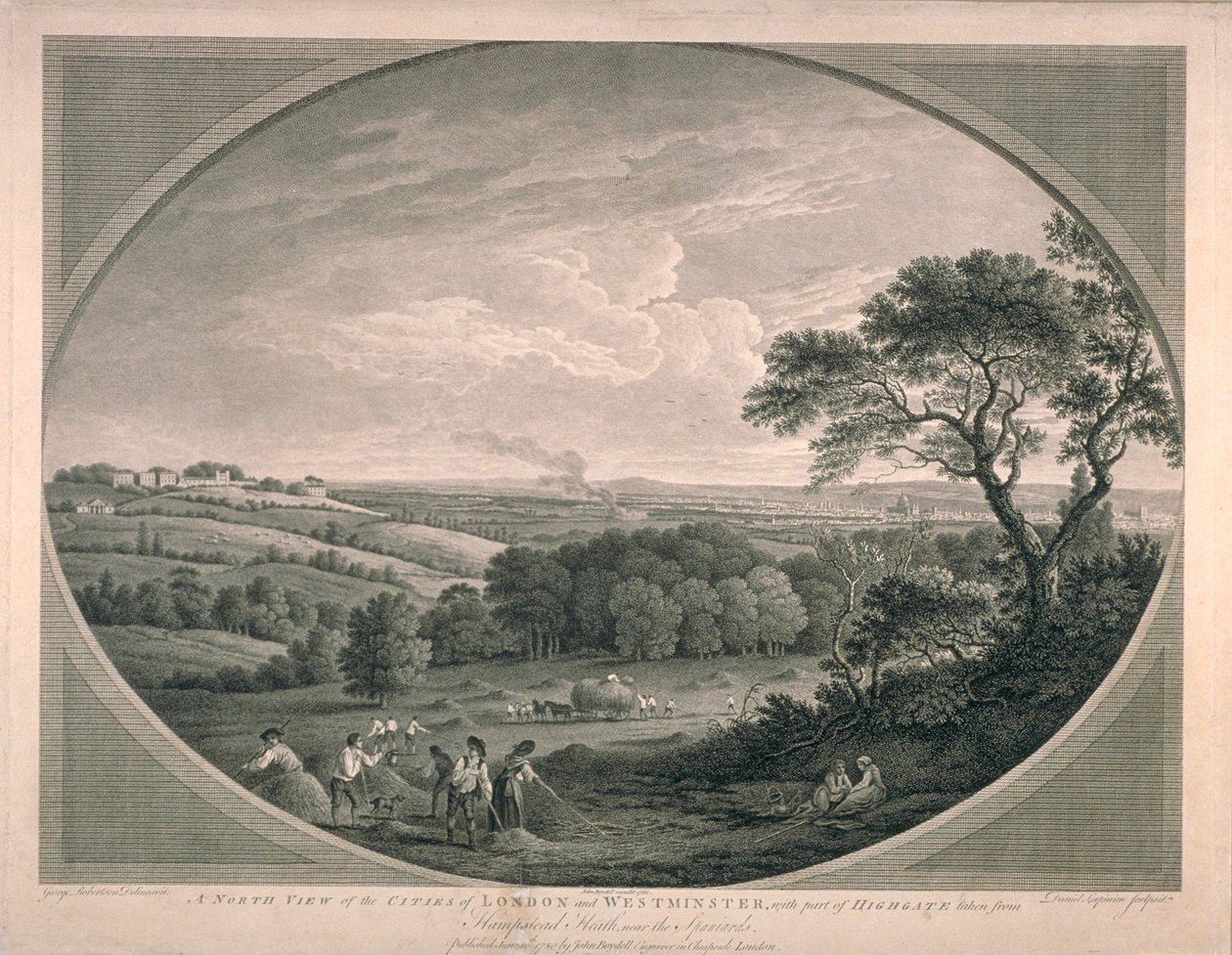 हाईगेट, 1780 के हिस्से के साथ वेस्टमिंस्टर के शहरों का देहाती दृश्य द्वारा अंग्रेजी स्कूल