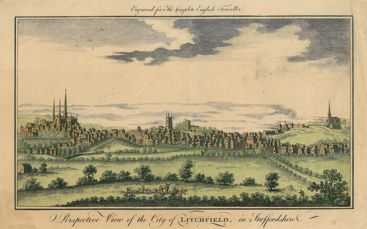 लिचफील्ड शहर का परिप्रेक्ष्य दृश्य, c.1795-98 द्वारा अंग्रेजी स्कूल