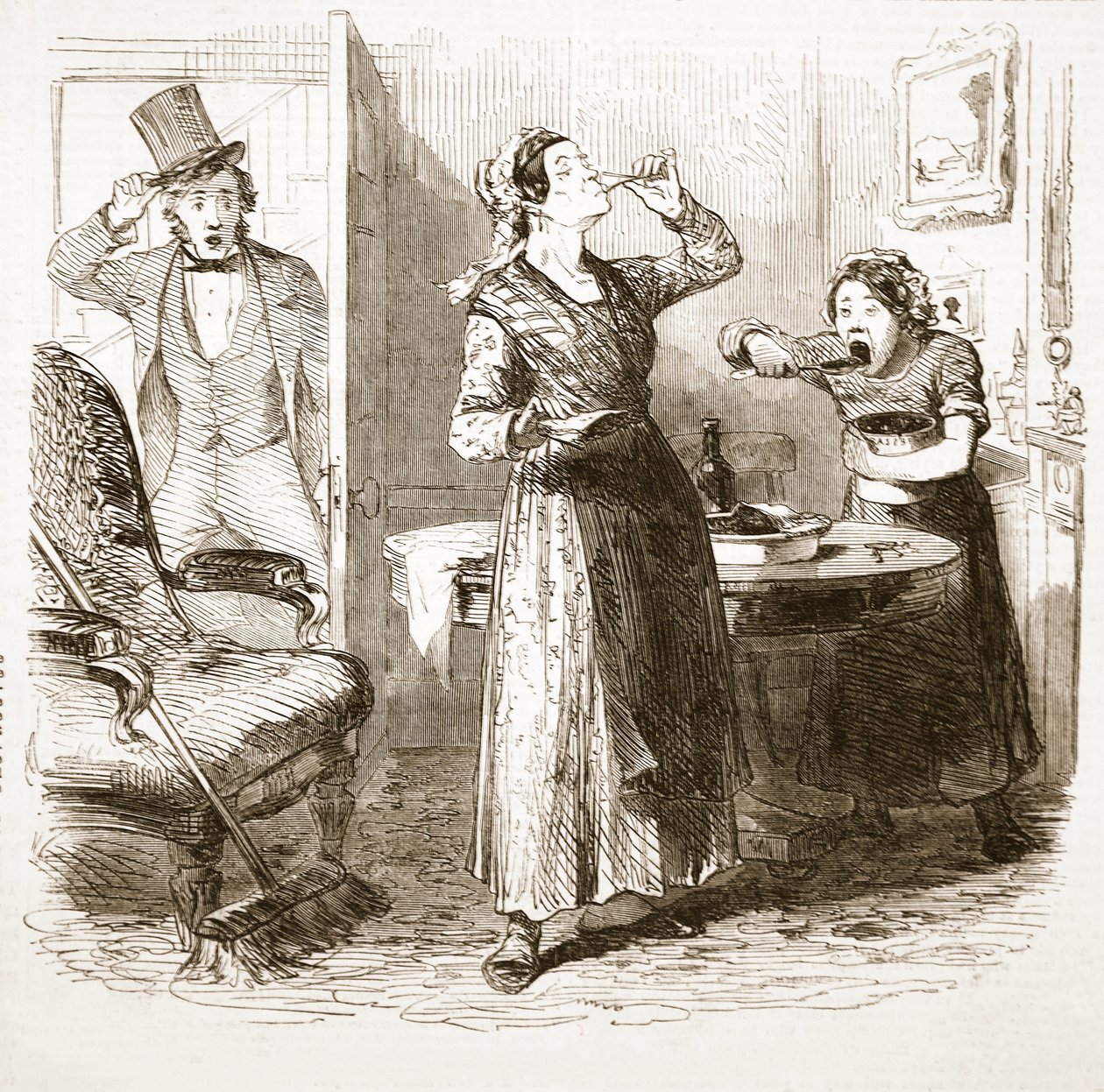 लंदन के सुरम्य रेखाचित्र: द लॉजिंग हाउस, द इलस्ट्रेटेड लंदन न्यूज़, 1849 से द्वारा अंग्रेजी स्कूल