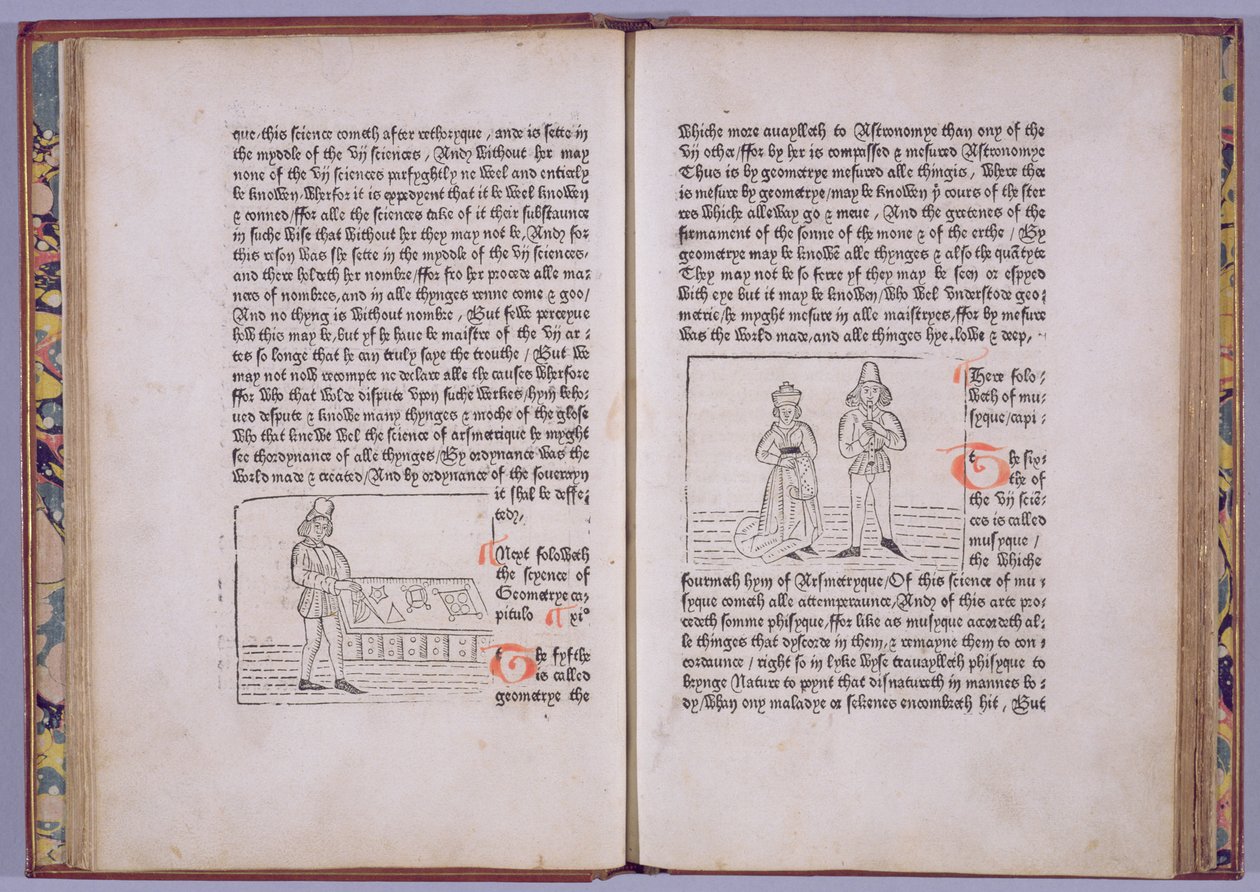 विलियम Caxton, 1481 (woodcut und letterpress) द्वारा प्लेट सी 5 वी-सी 6 आर, &39;हियर बींग्ननेथ द बुक ऑफ द वर्ल्ड ऑफ द वर्ल्ड&39; द्वारा अंग्रेजी स्कूल