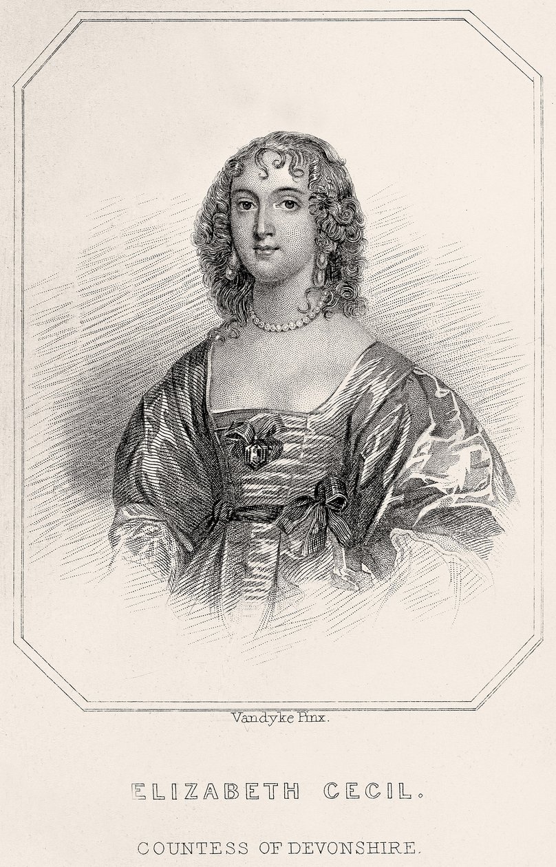 एलिजाबेथ सेसिल का चित्रण, काउंटेस ऑफ़ डेवन्सशायर, 1835 द्वारा अंग्रेजी स्कूल