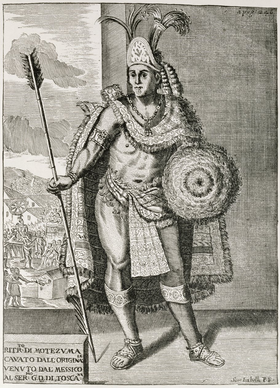 London द नैरेटिव एंड क्रिटिकल हिस्ट्री ऑफ़ अमेरिका ’से मोंटेज़ुमा II (1466-1520) का पोर्ट्रेट, जस्टिन विंसर, लंदन द्वारा संपादित, 1886 द्वारा अंग्रेजी स्कूल