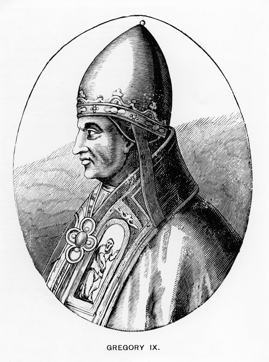 पोप ग्रेगरी IX (c.1170-1241) का चित्रण &39;मध्य युग और पुनर्जागरण में विज्ञान और साहित्य&39; से दृष्टांत, पॉल लैक्रॉइक्स, 1878 द्वारा लिखित और उत्कीर्ण द्वारा अंग्रेजी स्कूल