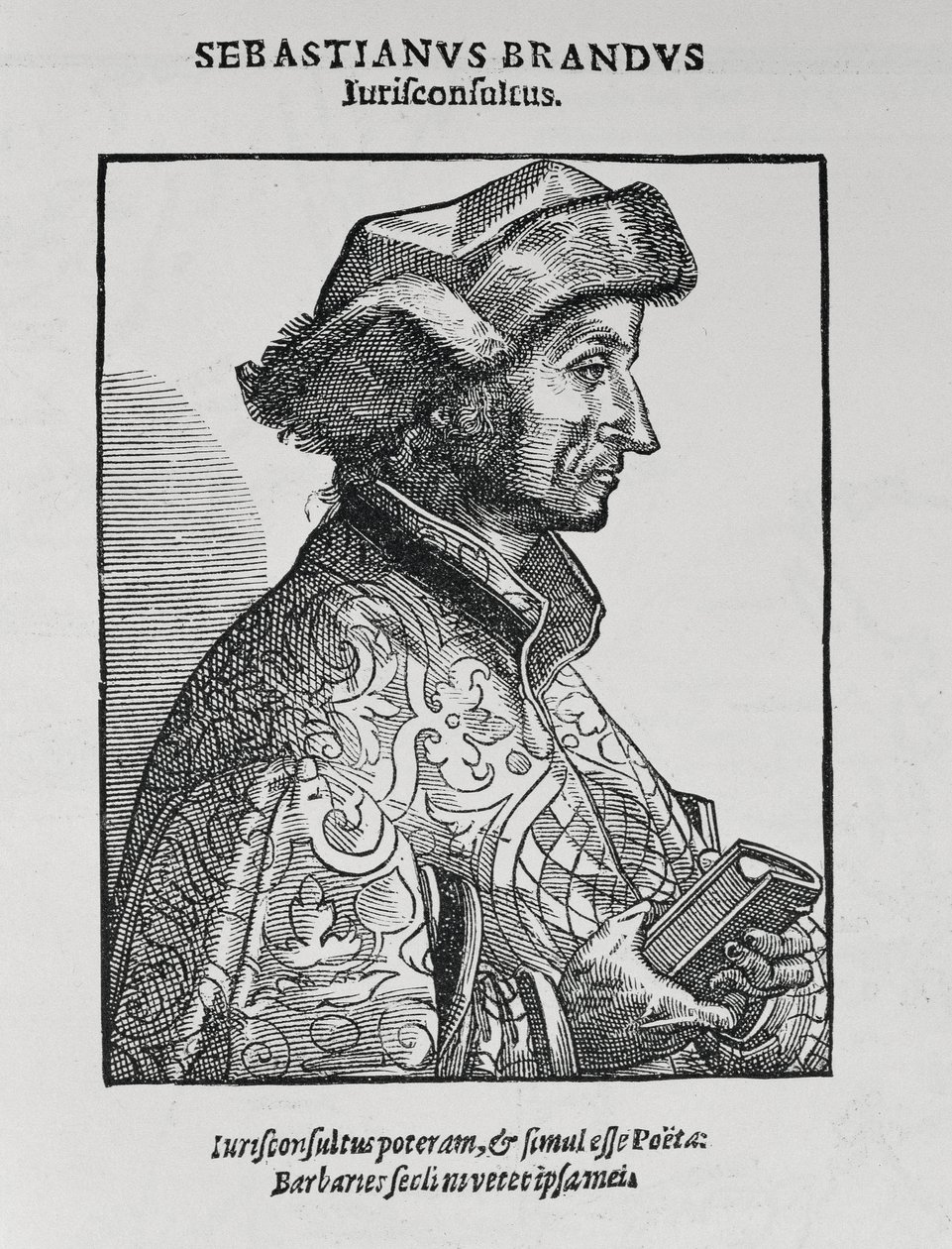 अमेरिका के द नैरेटिव एंड क्रिटिकल हिस्ट्री से सेबेस्टियन ब्रैंट (c.1458-1521) का पोर्ट्रेट, जस्टिन विंसर, लंदन द्वारा संपादित, 1886 द्वारा अंग्रेजी स्कूल