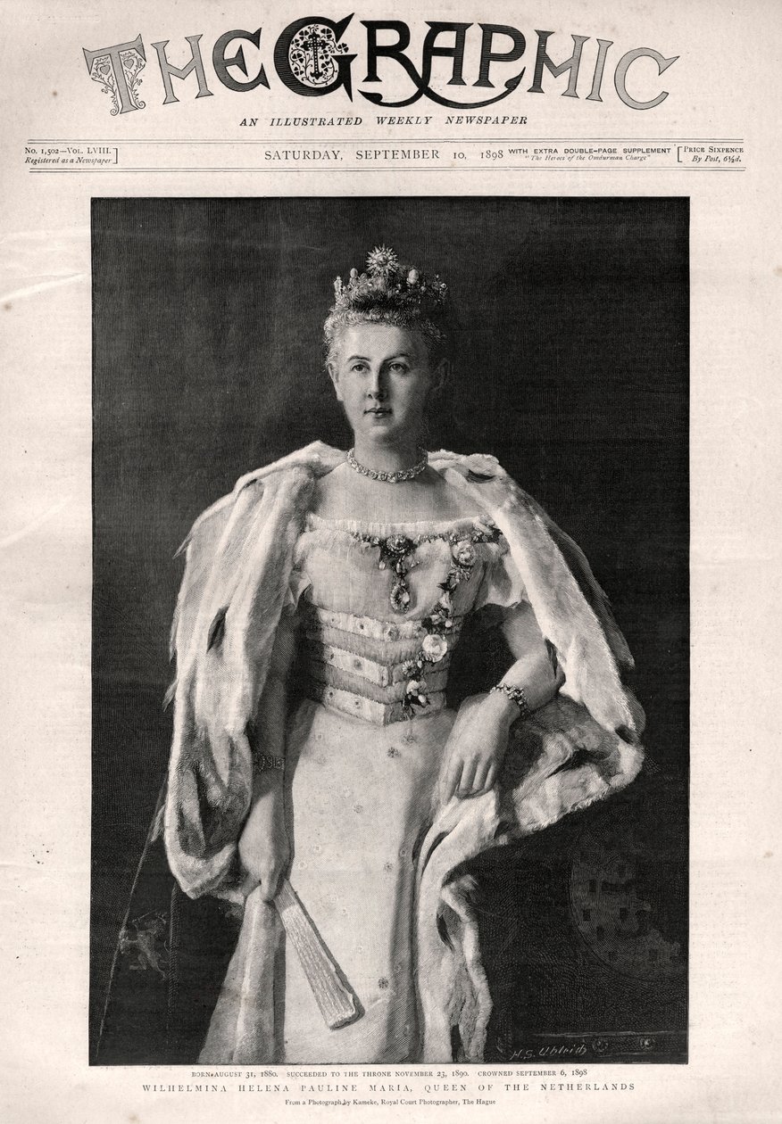 नीदरलैंड की विल्हेल्मिना का पोर्ट्रेट (1880-1962), नीदरलैंड की रानी - अखबार का फ्रंटपेज "" द ग्राफिक " द्वारा अंग्रेजी स्कूल