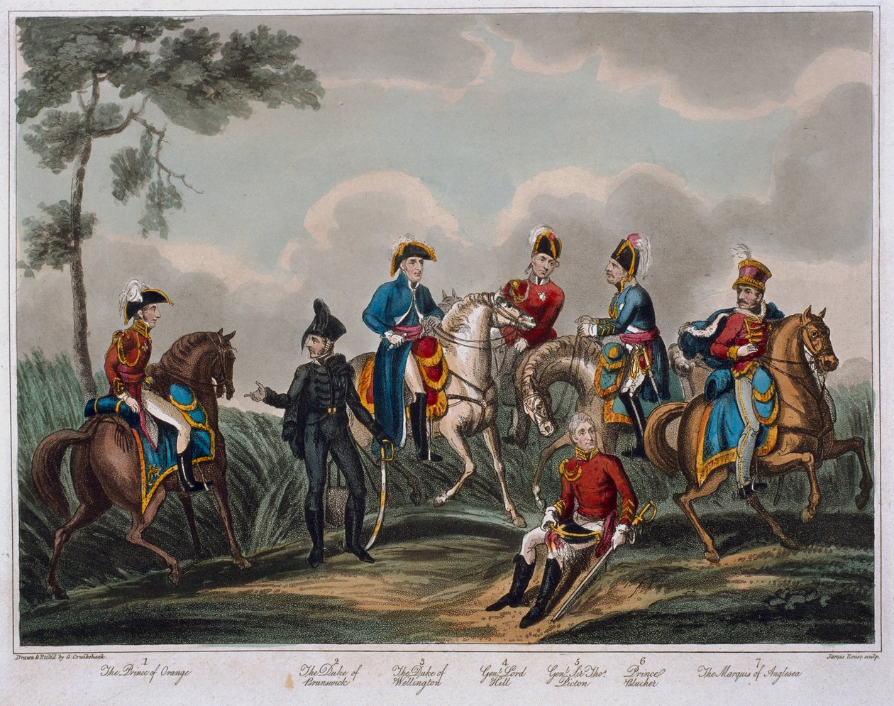 एम। कॉलबर्न, 1817 (रंगीन जलीय) द्वारा प्रकाशित वाटरलू की लड़ाई के एक ऐतिहासिक खाते से सामान्य अधिकारियों के चित्र द्वारा अंग्रेजी स्कूल