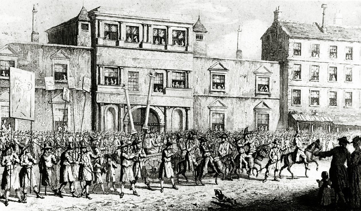 1741 में लंदन में फ्रीमेसन का मजाक उड़ाते हुए 1741 का जुलूस द्वारा अंग्रेजी स्कूल