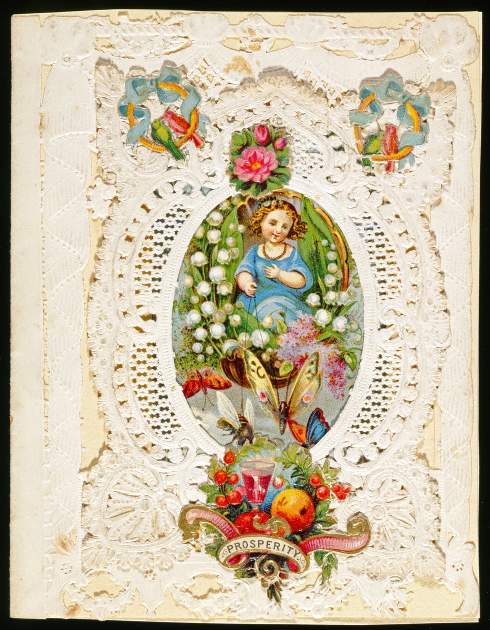 समृद्धि, वेलेंटाइन कार्ड, c.1870 (कागज पर रंग लिथो) द्वारा अंग्रेजी स्कूल