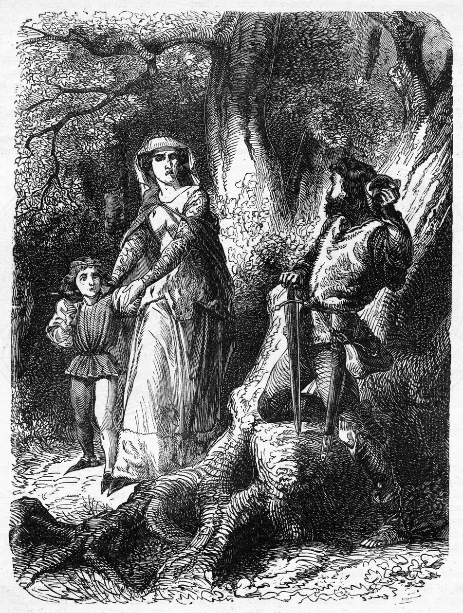 1858 में प्रकाशित &39;जॉन कैसल्स इलस्ट्रेटेड हिस्ट्री ऑफ इंग्लैंड&39; के चित्रण, क्वीन मार्गरेट और रॉबर ऑफ हेक्साम द्वारा अंग्रेजी स्कूल