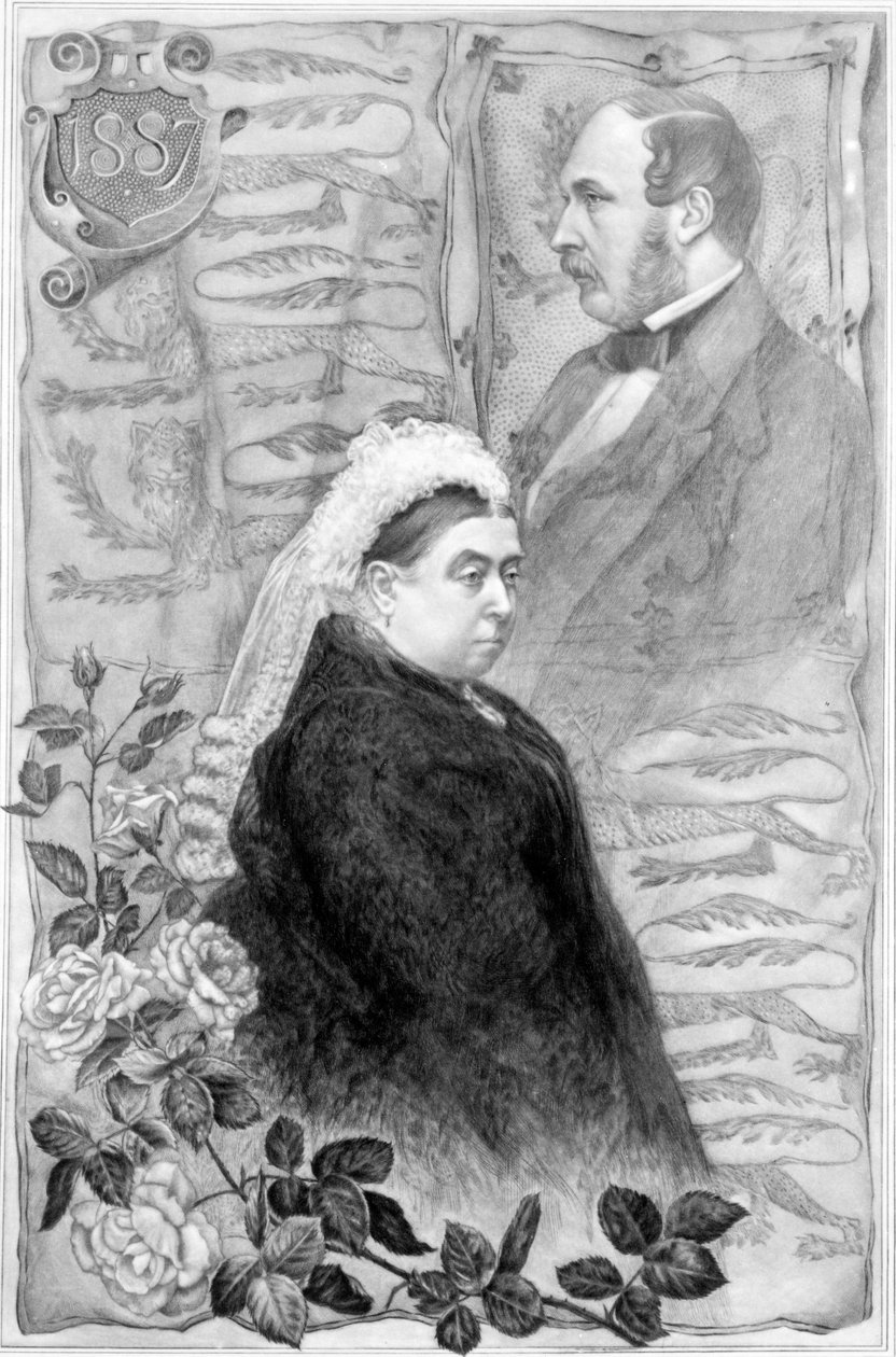 क्वीन विक्टोरियस गोल्डन जुबली, 1887 (बीडब्ल्यू उत्कीर्णन) द्वारा अंग्रेजी स्कूल