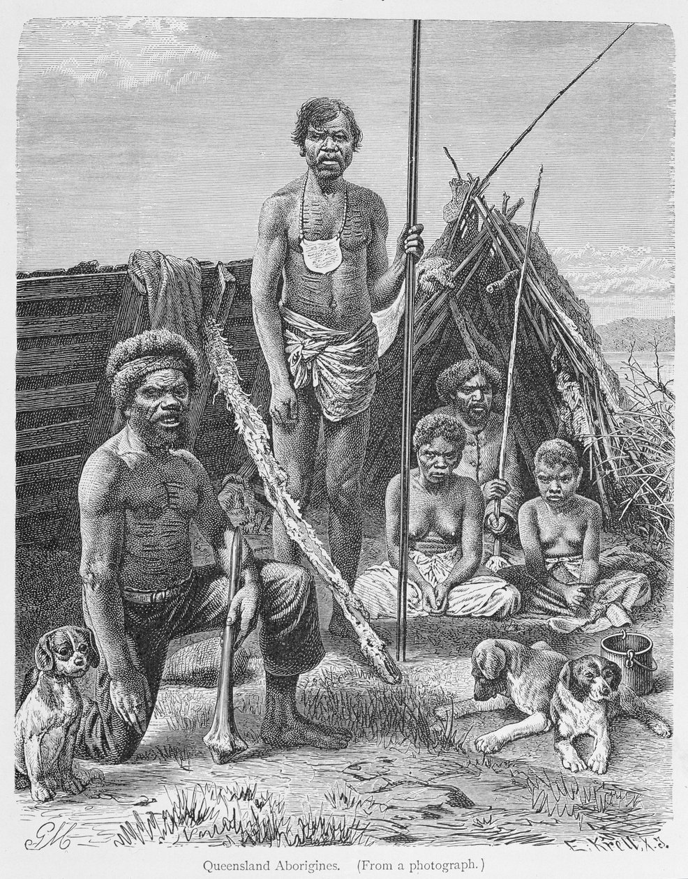 क्वींसलैंड के आदिवासी, ई। क्रेल द्वारा &39;द हिस्ट्री ऑफ मैनकाइंड&39;, Vol.1 से प्रो। फ्रेडरिक रैटजेल, 1896 (उत्कीर्णन) द्वारा उकेरी गई तस्वीर से द्वारा अंग्रेजी स्कूल