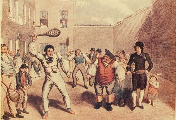किंग्स बेंच पर रैकेट, 'लंदन लाइफ', पब से चित्रण। c.1807 (लिथो) द्वारा अंग्रेजी स्कूल