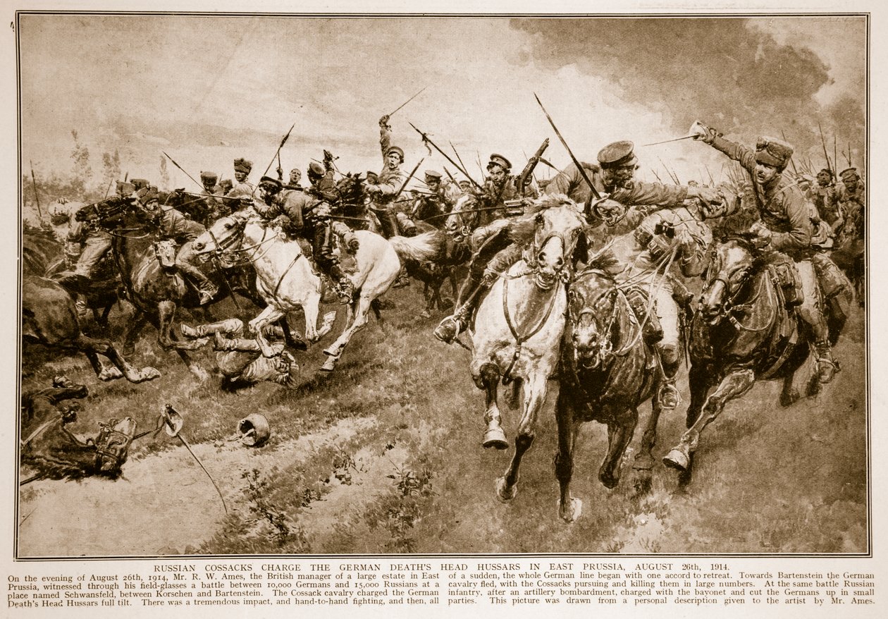 रूसी कोसैक ने जर्मन डेथ हेड्स हुसर्स पर आरोप लगाया, 1914-19 द्वारा अंग्रेजी स्कूल