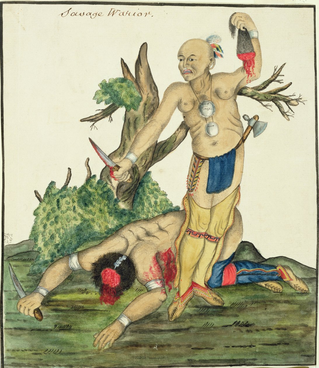 सैवेज वॉरियर, c.1800 (कागज पर पेन और wc) द्वारा अंग्रेजी स्कूल