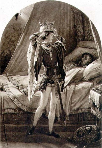 विलियम शेक्सपियर द्वारा हेनरी चतुर्थ (भाग I) अधिनियम IV, दृश्य 2 से दृश्य (1564-1616) (उत्कीर्णन) द्वारा अंग्रेजी स्कूल